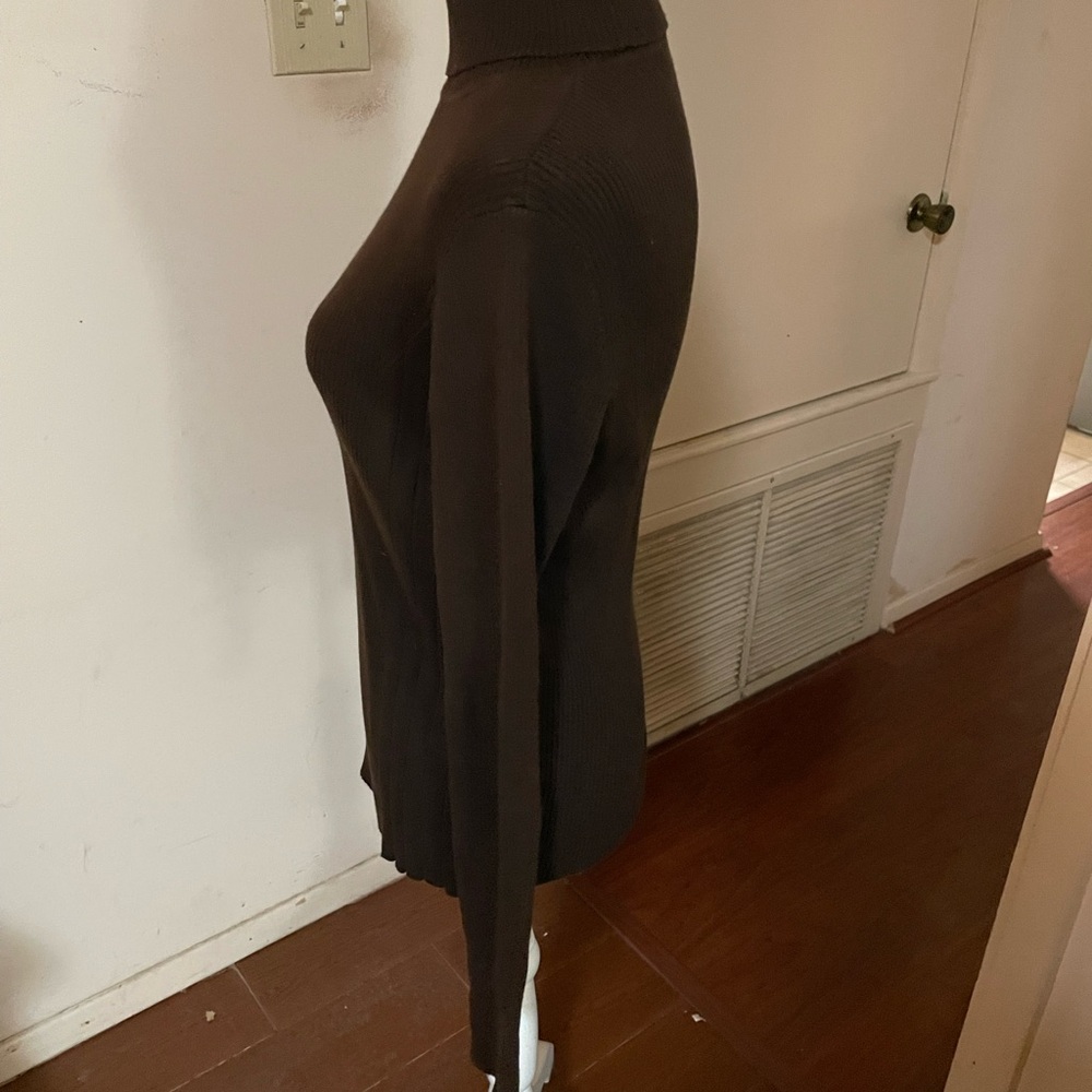 Unbranded chocolate brown ribbed design turtleneck sweater stretch size small - Picture 10 of 16